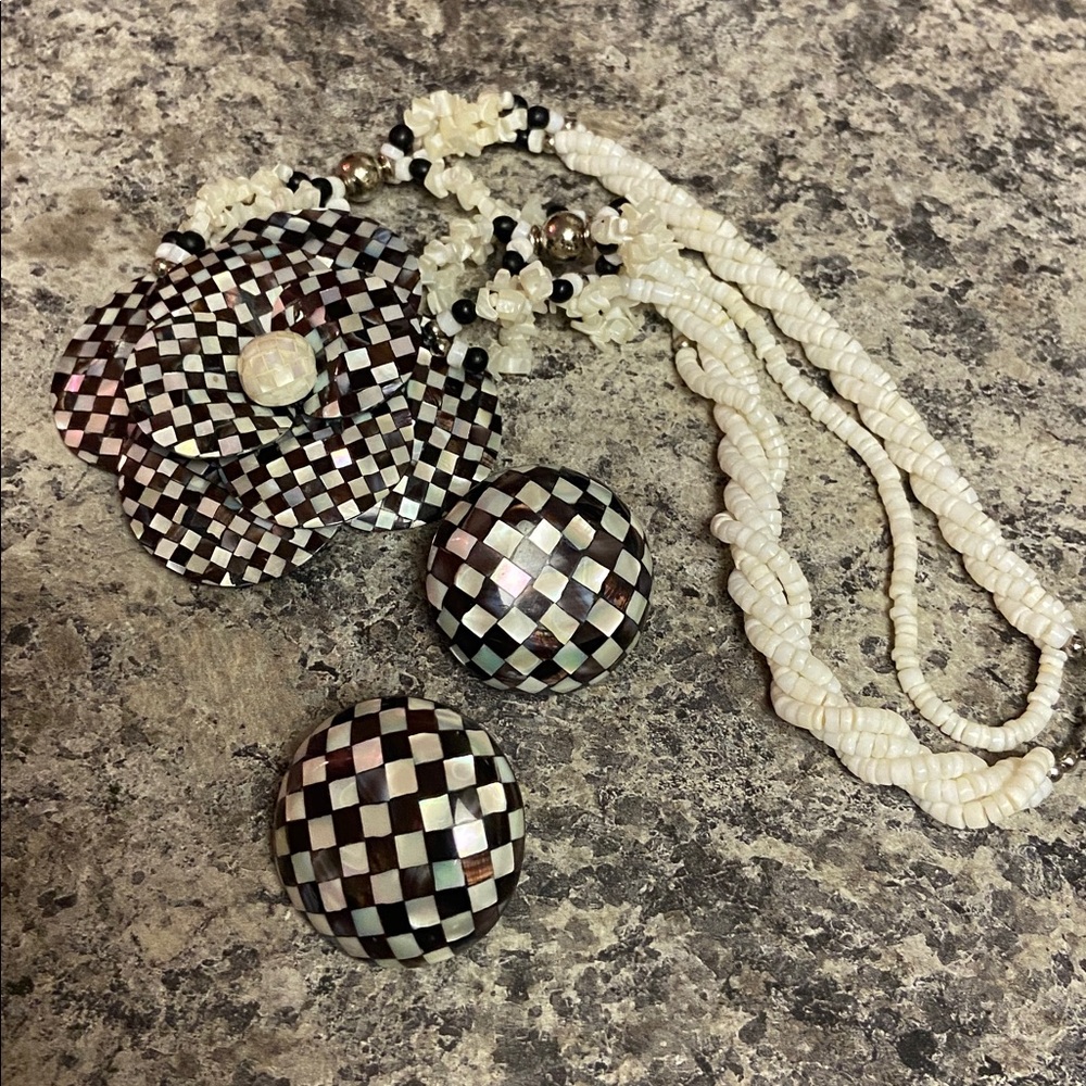 Vintage Checkered Necklace and Earring Set